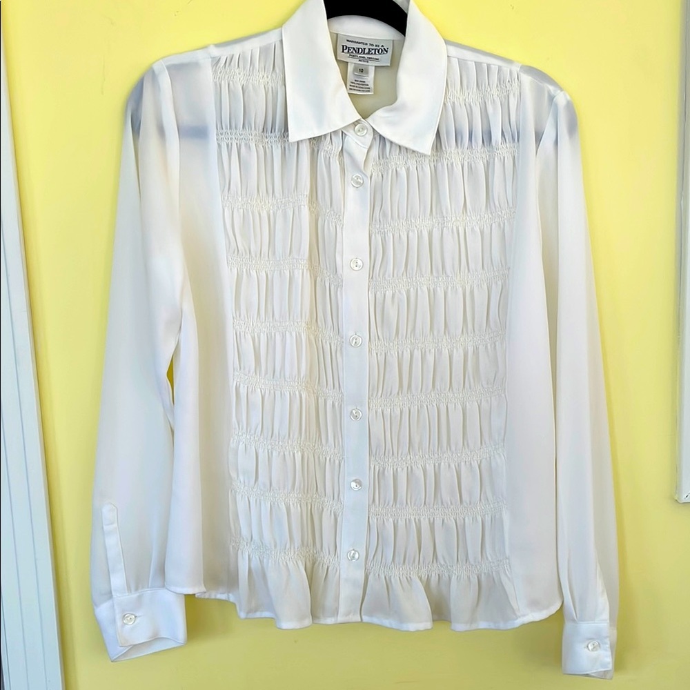 Pendleton Textured White Blouse Sz 10